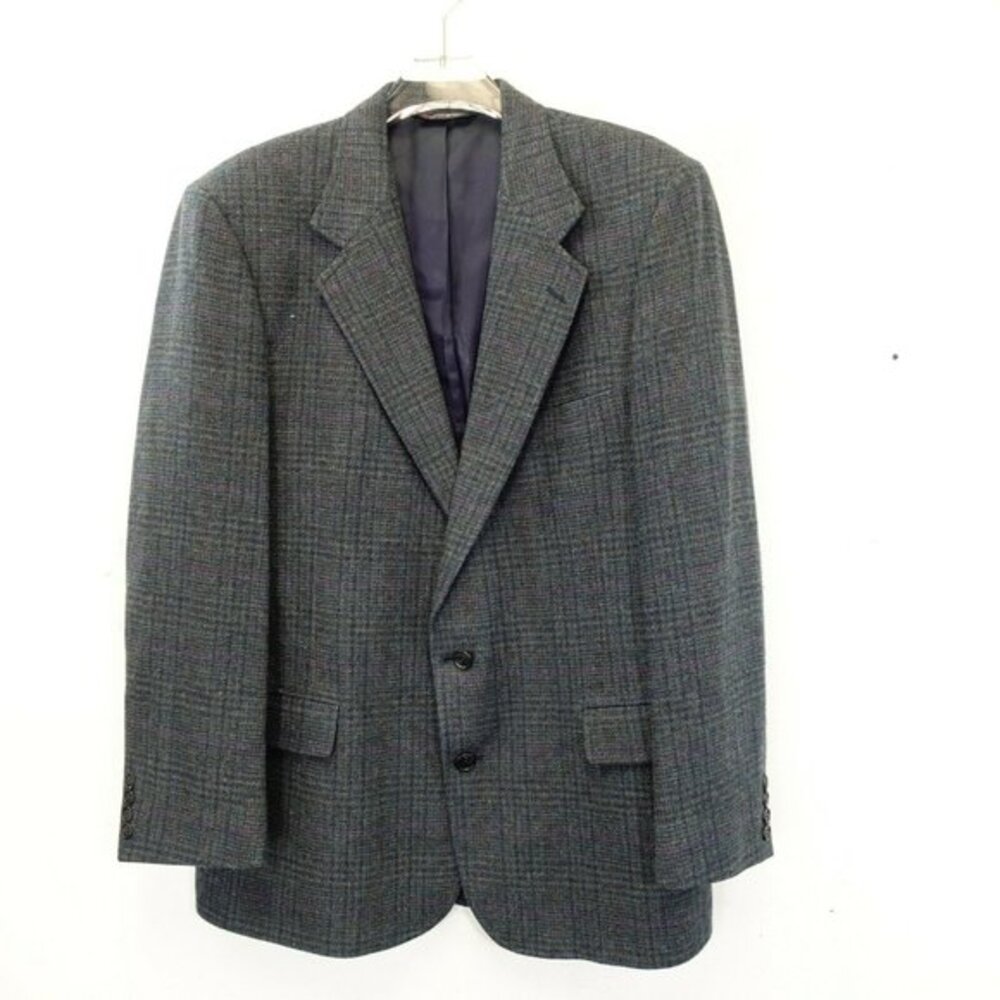 WOOLRICH Plaid Suit 42 Large‎ Mens Wool Black Tweed Blazer Coat Notched Collar